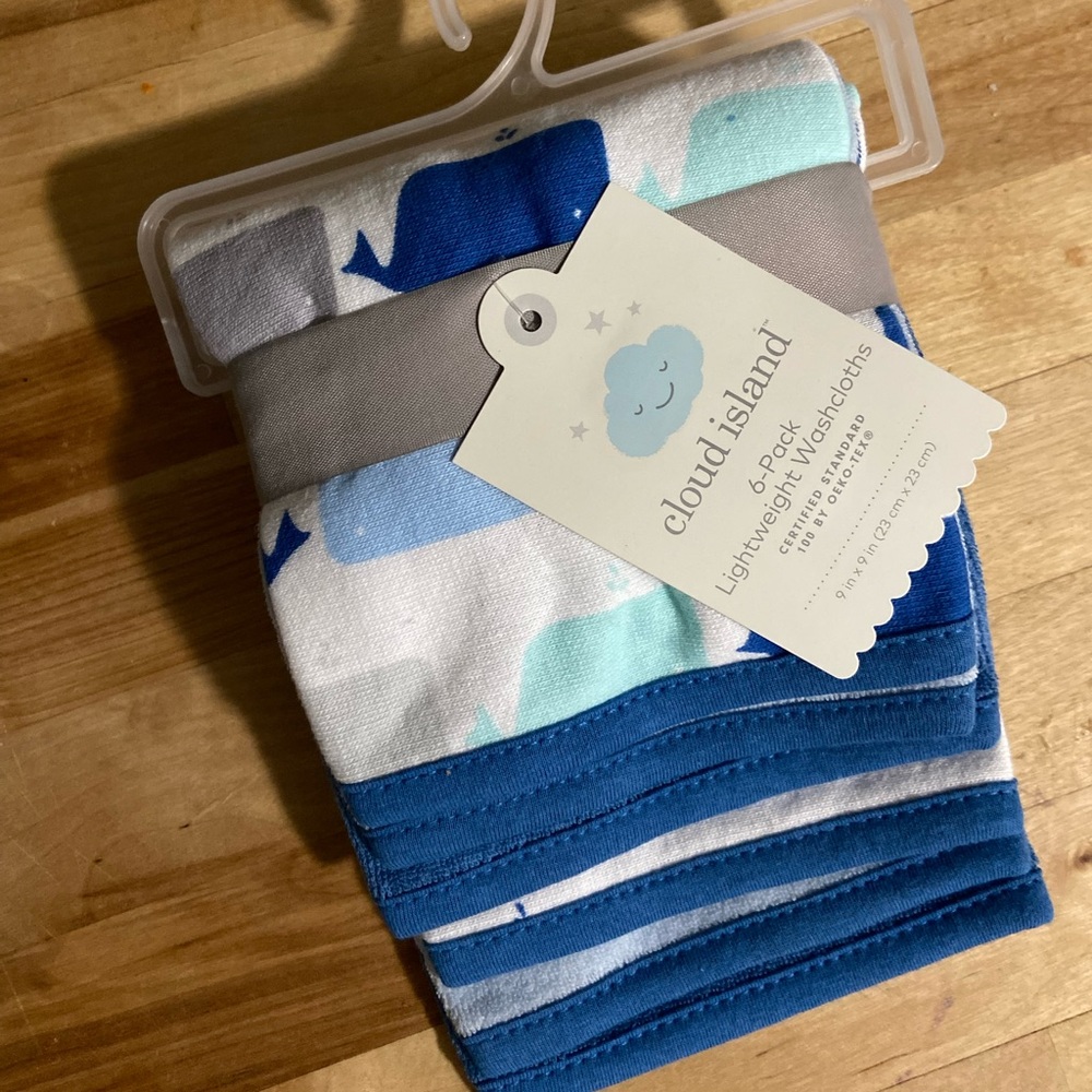 Lot Two 6 Pack Infant Baby Washcloths Blue Whales TARGET NEW